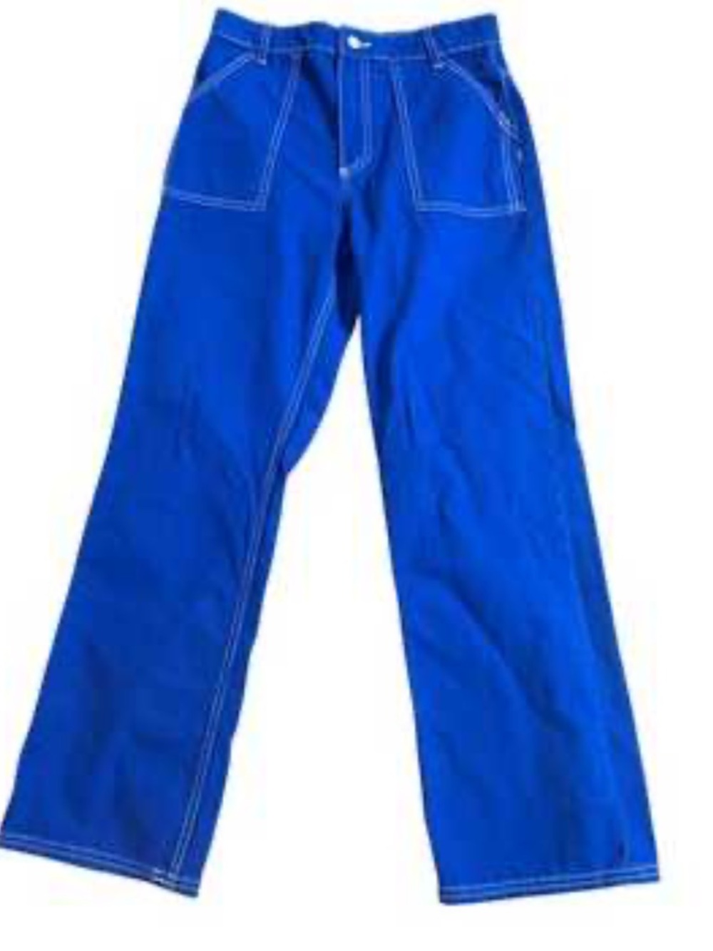 Zara Royal Blue Wide-Leg Pants with White Topstitching - carpenter style pant